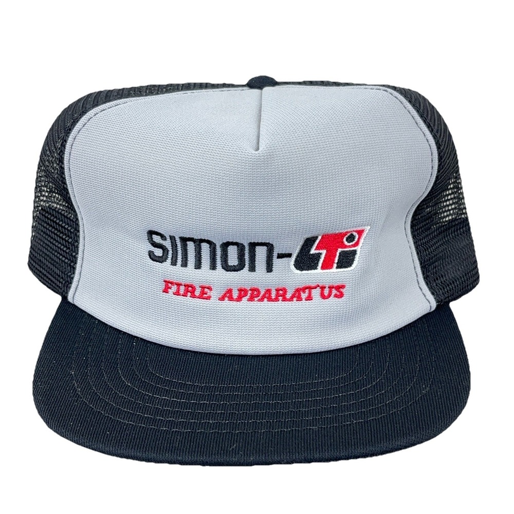 Vintage Simon Fire Apparatus Trucker Hat‎ Cap Made In USA 80s 90s Embroidered